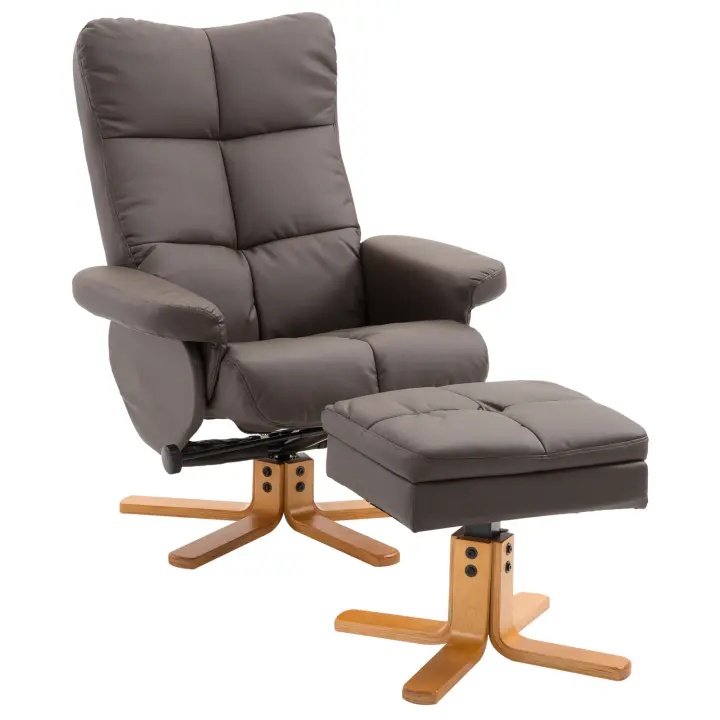 Sillón relax HOMCOM con taburete y almacenamientoSillón de televisión con función reclinable Sillón giratorio de 360° Estructura de madera de PU 80 x 86 x 99 cm - 1