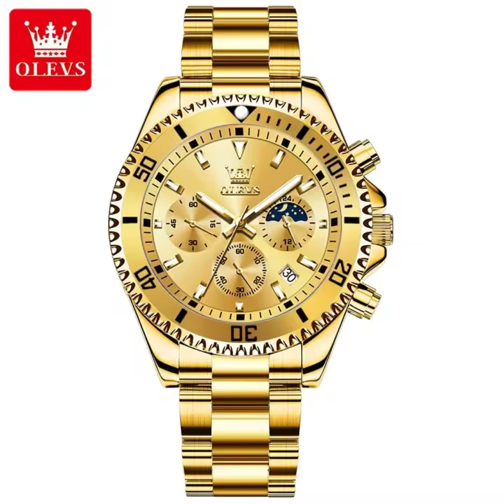 Reloj De Hombre OLEVS Luuminous Business Fashion Luxurio Con Fase Lunar Y Fecha Resistente Al Agua De Acero Inoxidable Y Manos Luminosas Reloj De Cuarzo - 1
