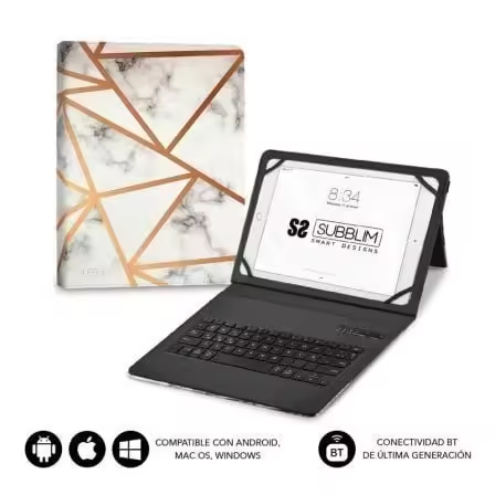 Funda con Teclado Subblim Keytab Pro Bluetooth para Tablets de 9'-11'/ Marmol Blanco - 1