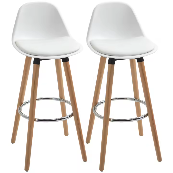 HOMCOM Juego de 2 Taburetes Altos de Cocina Altura Asiento 69 cm Taburetes de Bar Sillas Altas de Cocina Tapizado en PU con Respaldo Patas de Madera para Comedor - 1
