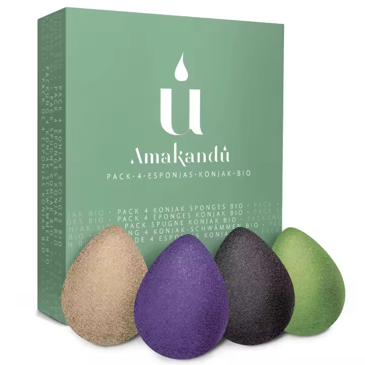 Amakandu_Pack 4 Esponjas Faciales Orgánicas de Konjak Bio_naturales_biodegradables_tamaño Grande_té Verde_carbón Vegetal_lavanda_cáscara de Nuez_limpian_exfolian y Cuidan Tu Piel - 1