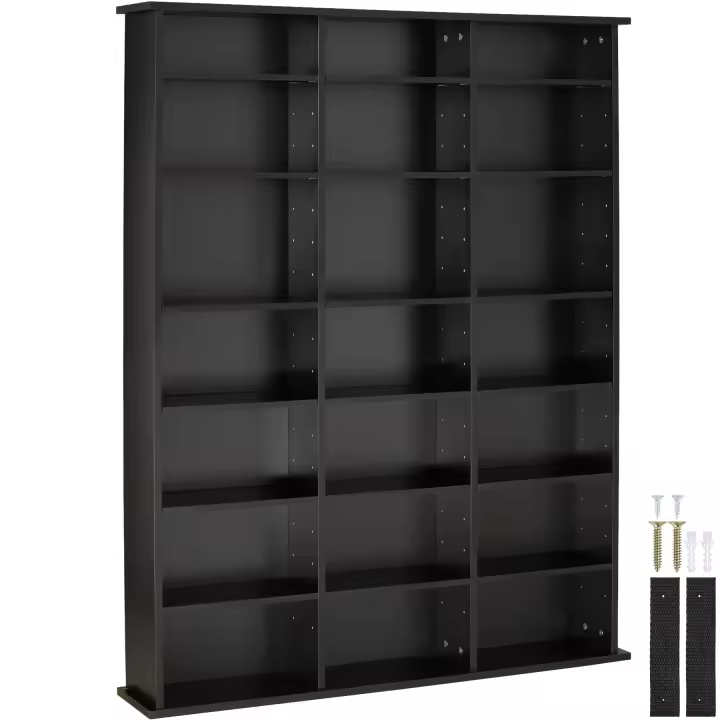Tectake - Estantería STEVIE 105,5 x 19 x 136,5 cm, Elegante estantería para CDS con mucho espacio de almacenamiento, 18 estantes ajustables, Estructura estable y segura - 1