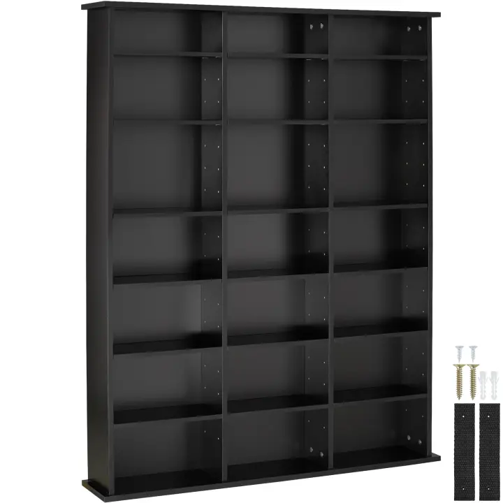 Tectake - Estantería STEVIE 105,5 x 19 x 136,5 cm, Elegante estantería para CDS con mucho espacio de almacenamiento, 18 estantes ajustables, Estructura estable y segura - 1