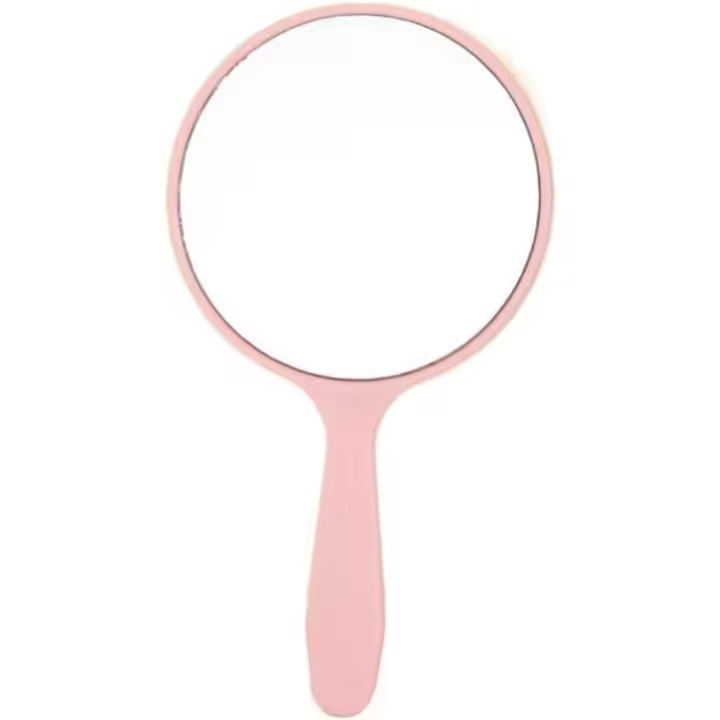 Espejo de maquillaje de plástico de mano, bonito espejo cosmético redondo de color sólido con asa, espejo de tocador portátil para mujeres y niñas (pequeño, rosa) - 1