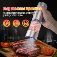 Molinillo de Pimienta eléctrico de 95ML, Juego de 2 with Luz LED Blanca, molinillo de especias recargable de Cerámica de Maple inoxidable - details 2
