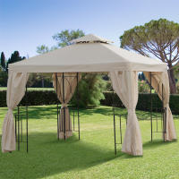 Outsunny Cenador de Jardín 3x3 m Pabellón para Exterior con Doble Techo de Ventilación y 4 Cortinas Laterales Extraíbles de Cremallera para Terraza Patio Exterior Crema - details 1