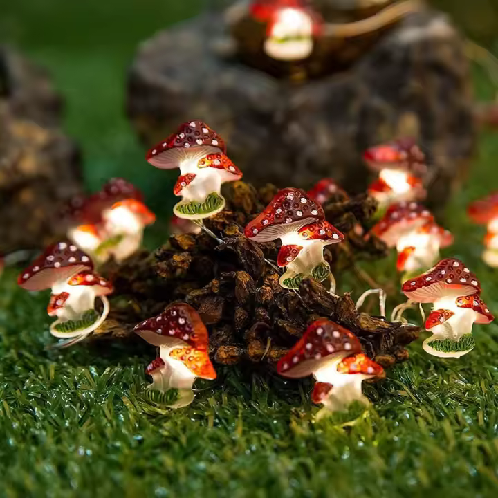 Guirnalda de luces LED con forma de hongo, funciona con pilas, 3 m, 30 LED, con alimentación por USB, para decoración de interiores y exteriores, para dormitorio, Navidad - 1