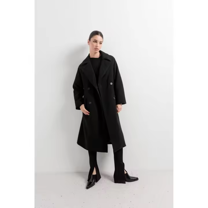 PuntoSalao Abrigo largo cruzado solapa color negro para mujer efecto soft :elabrigo largo negroes una prenda que te durará muchos años, ya que es resistente y se adapta a las tendencias - 1