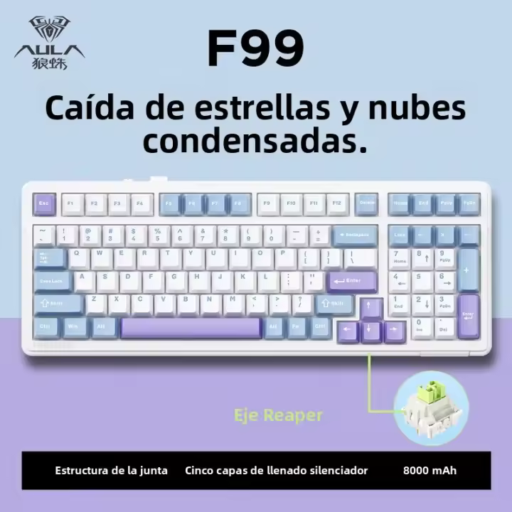 AULA F99 pro Teclado Mecánico RGB Bluetooth 2.4G Wireless Gasket 3-Modo Hot Plug PBT 8000mah Personalizable Para Gaming - 1