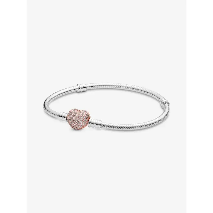 Pandora Moments with Cierres de corazón pavé y Cadena De Serpiente-Plata de Ley, Baño de Oro Rosa de 14 K - 1