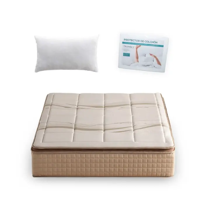 Dream&Co, Pack Almohada Fibra Hueca + Protector Rizo Algodón + Colchón PREMIUM Viscoelástico, Látex, Muelles ensacados, Altura 31 cm, CALYPSO - 1