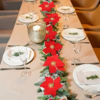 Guirnalda De Flores De Navidad LED 2M Con Poinsettia Rojas Y Hojas De Hollejo Con Led 10 Luces Pilas Incluidas Para Decoración Del Hogar - details 4
