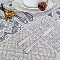 Mantel PVC, Mantel de hule, Mantel de hule, Mantel para cocina, Tapete de cocina, Resistente al agua, Fácil de limpiar, Dibujo cocina, Gris - details 0
