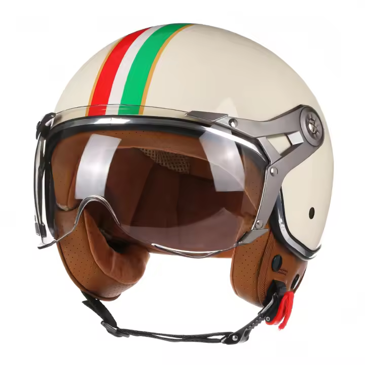 Casco Vintage 3/4 Para Motocicleta Retro Cubierta Frontal Abierta Adecuado Para Cuatro Estaciones Casco De Rallar Medio Cara Para Hombres - 1