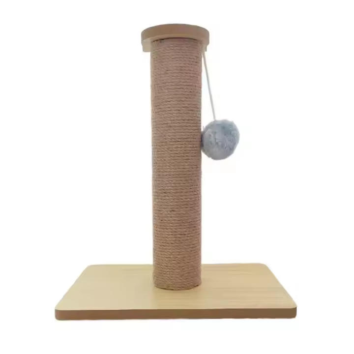 Poste Rascador para Gatos con Base de Madera y Bola de Juguete, Beige, 27*18*25CM - 1
