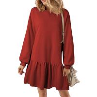 Vestido De Mujer Otoño Manga Larga Pullover Cuello Redondo Rib Knit Patchwork Suéter Cómodo Casual Mini Vestidos Estilo Vintage - details 1