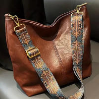 Bolso De Hombro Para Mujer Vintage De Color Sólido Moda Con Correa Ancha Y Gran Capacidad Bolso Cruzado De Estilo Buceo - details 0
