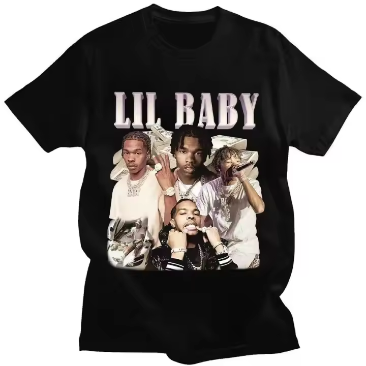Camiseta Oversize De Algodón Con Estampado Retro Para Hombres Moda Streetwear Harajuku Estilo Hip Hop Rapper Lil Baby - 1