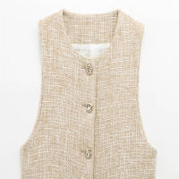 Conjunto De Vestido Y Shorts Asimétricos Para Mujer UNIZERA2025 Tweed Sin Mangas Cierre De Botones Con Cinturón Estilo Oficina Lady Verano - details 4