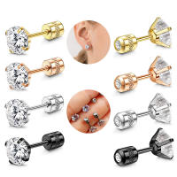 Pendiente De Acero Inoxidable Doble Cristal Circonia Estilo Coreano Para Mujer Pendiente De Cierre De Tornillo Joyería Corporal Antialérgica - details 1