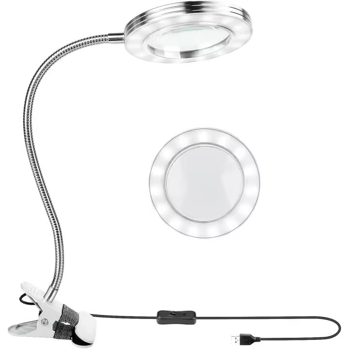 Lámpara de aumento con luz LED, lámpara de escritorio flexible de 360° con clip de metal y alimentación por USB - 1