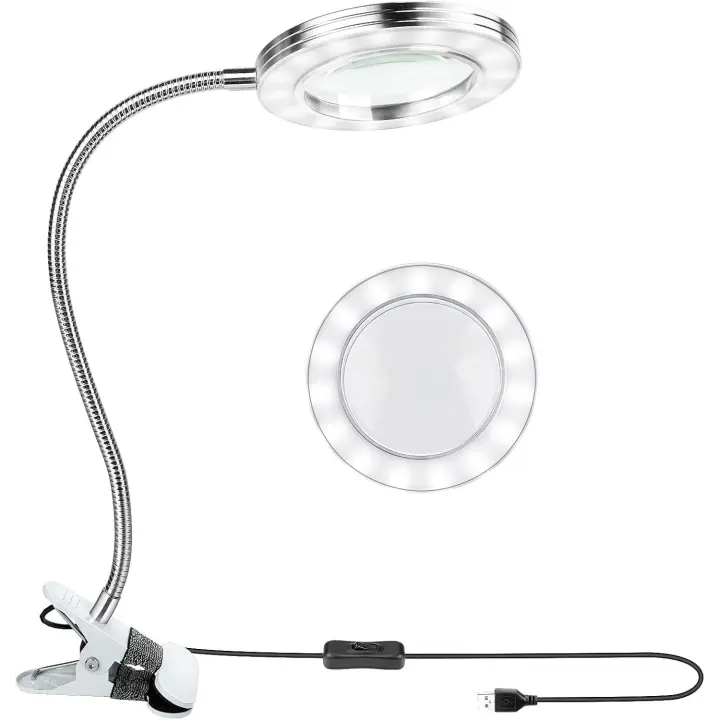 Lámpara de aumento con luz LED, lámpara de escritorio flexible de 360° con clip de metal y alimentación por USB - 1