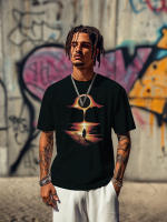 Camiseta De Verano Para Hombre Con Patrón De Silhouette Atardecer Cómoda Casual Estampada Cuello Redondo Manga Corta Stretch - details 1