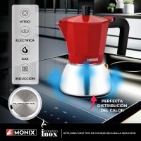 Monix Induction Inox Cafetera Italiana de Aluminio y Acero Inoxidable, 3 / 6 / 9 Tazas de Capacidad, Mango Termorresistente, Fácil de Lavar, Apta para Todo Tipo de Cocinas Incluida Inducción - Color Rojo y Negro - details 8
