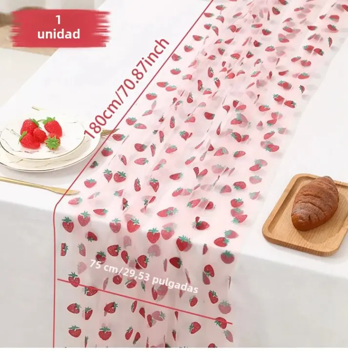 Corredor De Mesa Tema Fresa Cumpleaños Decoración Fresa Fiesta Baby Shower Suministros De Fiesta Voile Material Medida Individual - 1