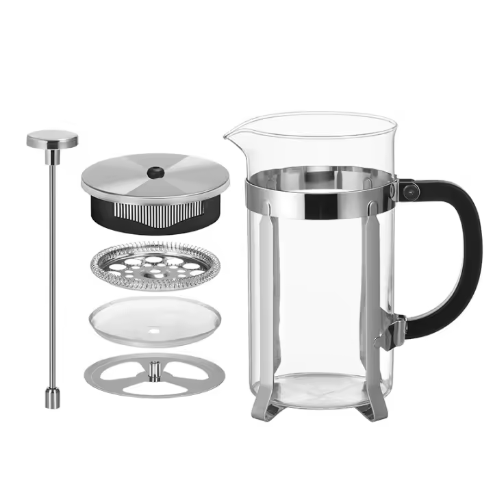 Cafetera de acero inoxidable 304 con filtros, resistente al calor, duradera, fácil de limpiar, prensa de café de vidrio borosilicato, tetera libre de BPA, cobre - 1