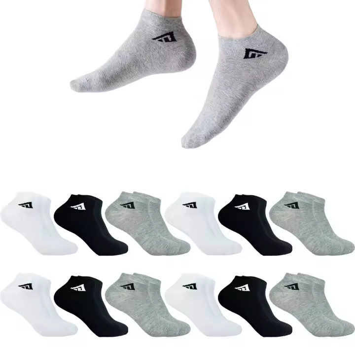 12 Pares Calcetines Tobilleros Hombre y Mujer - 95% Algodón - Paquete de 12 Pares (Blanco, Negro, Surtido) - Transpirables, Suaves y Absorben Humedad - 1