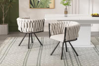 Silla de Restaurante de Lino, Juego de 4 piezas, Silla giratoria individual Brilliant de lujo para Sala de estar dormitorio, Silla giratoria de Ocio con cuatro patadas de soporte de metal, Linen beige Y Negro - details 3