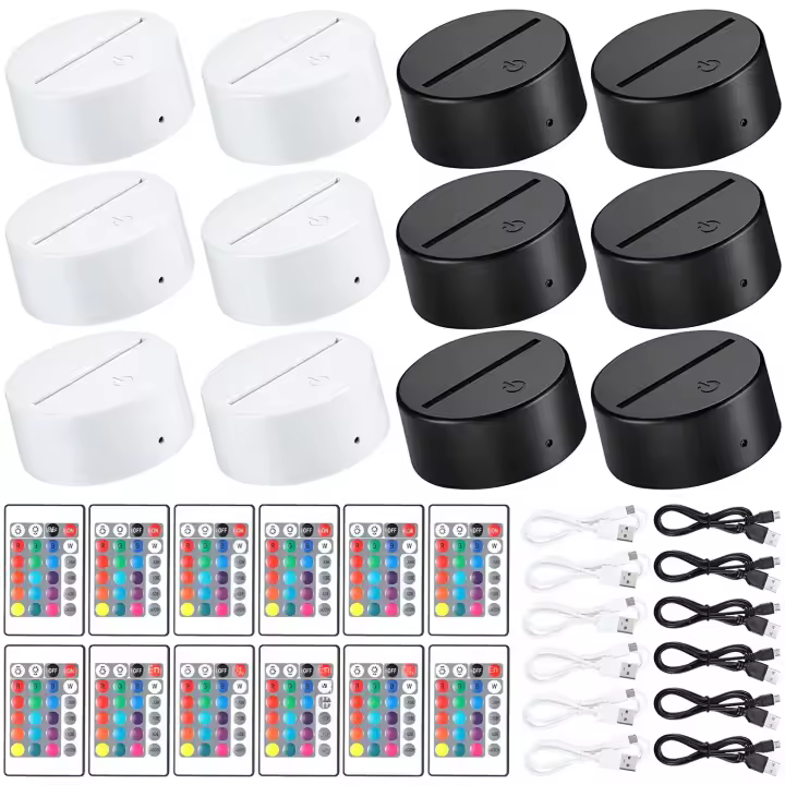 Base De Lámpara LED 3D Con Control Remoto Y Cable USB 16 Colores Acrílico Negro Blanco Opcional Para Mostrador De Exhibición - 1