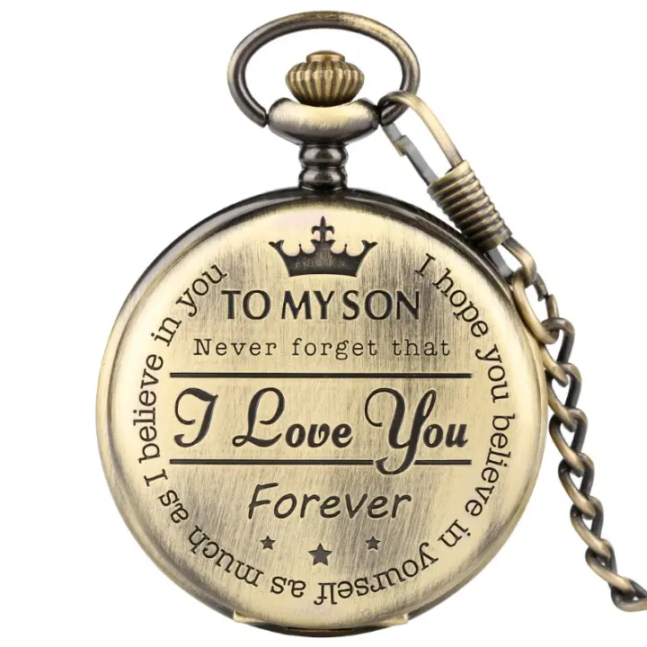 Reloj De Bolsillo Vintage Commemorative De Bronce Con Cadena Regalo Exquisito Con Pendiente I LOVE YOU FOREVER - 1