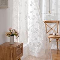 Cortinas Salon Modernas con Bordado de Hojas 2 Piezas, Lindas Cortinas Visillos Dormitorio Matrimonio con Ojales, Cortinas Translucidas Salón con Hojas Motivos Blanco - details 2