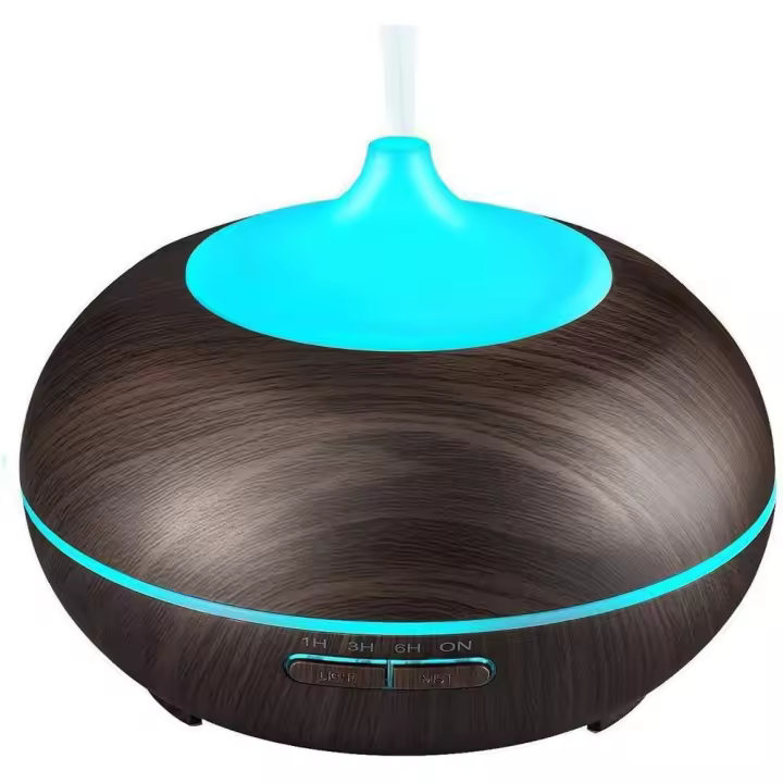 Difusor de aceite esencial de aromaterapia, Humidificador silencioso de niebla fría ultrasónico de grano de madera de 300ml, decoloración de lámparas LED de color y configuración de 4 temporizadores, apagado automático sin agua - 1