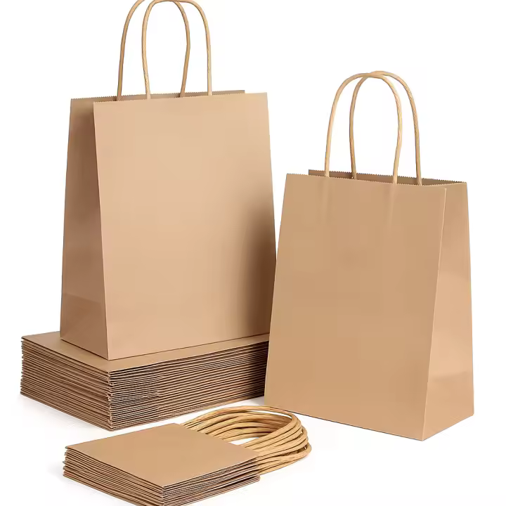 Pack 50 Bolsas papel kraft con asas 32x40x12 cm bolsas para regalos. Bolsas para comercios reutilizables para regalar - 1