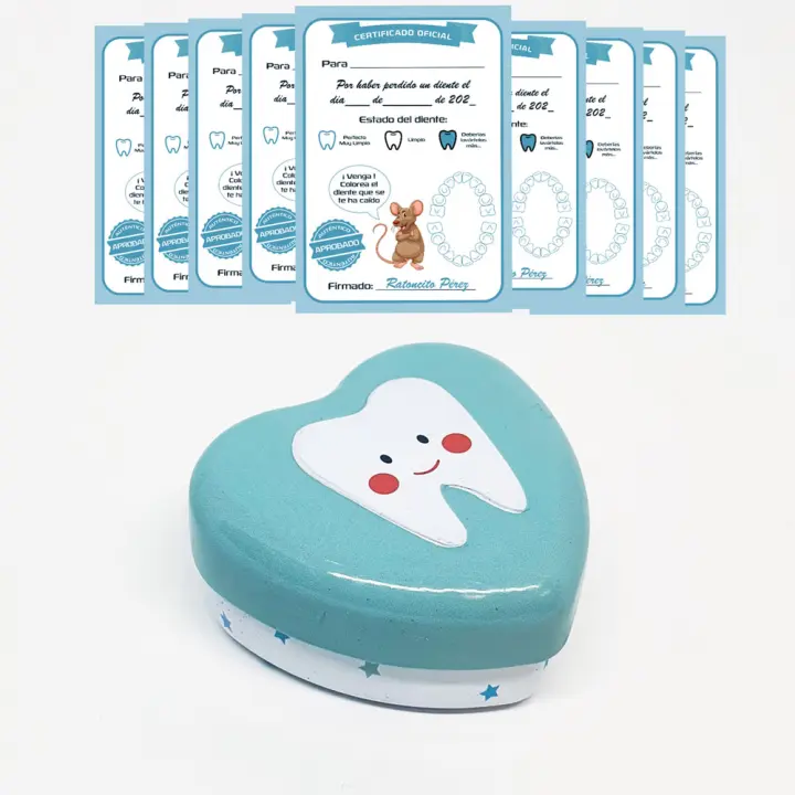 MFS Myfuturshop® Caja dientes de leche + Cartas ratoncito Pérez. Una caja guarda dientes + 10 Certificados de diente limpio. Regalo original para niño y niña. - 1