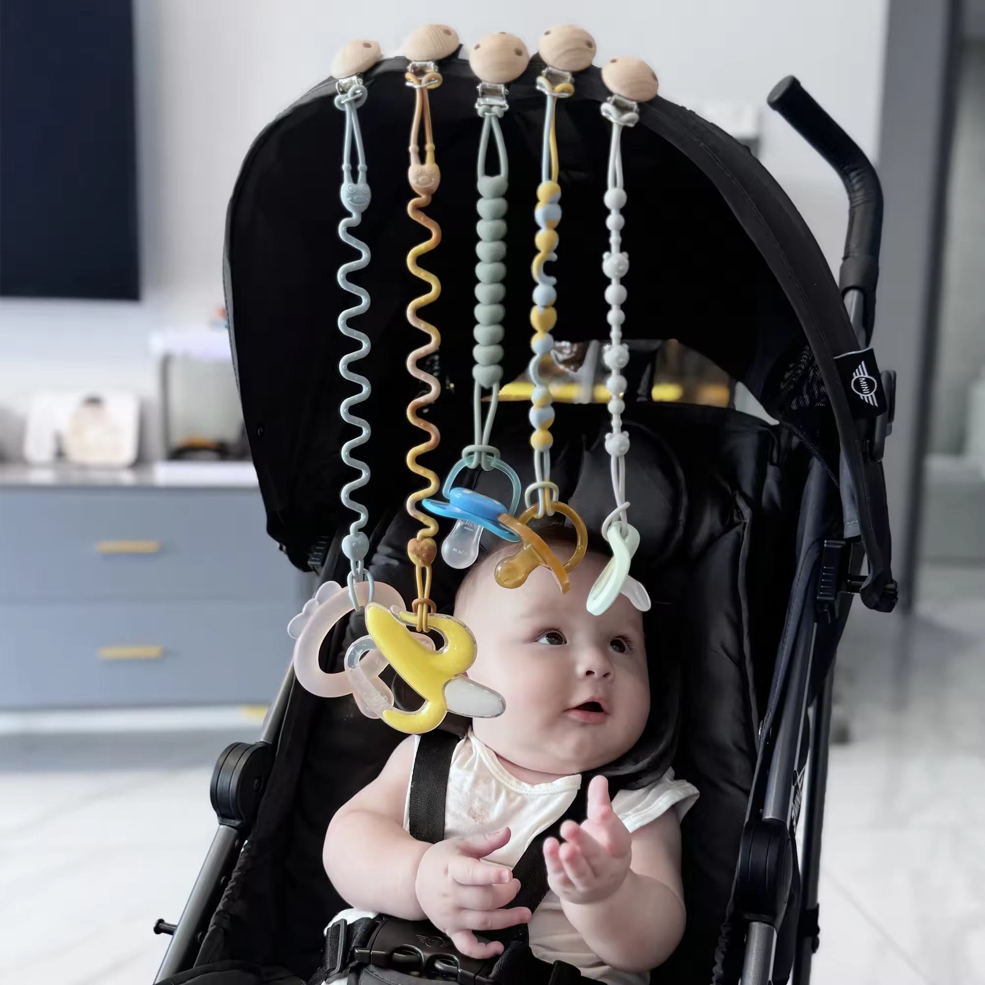 Clavija De Mordedor Para Bebé De Silicona Con Cadena Antipérdida Y Almohadilla Soothing Pacifier Anti-chain Para Carrito De Compras - details 1