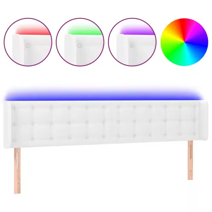 vidaXL Cabecero con LED cuero sintético blanco 183x16x78/88 cm - 1