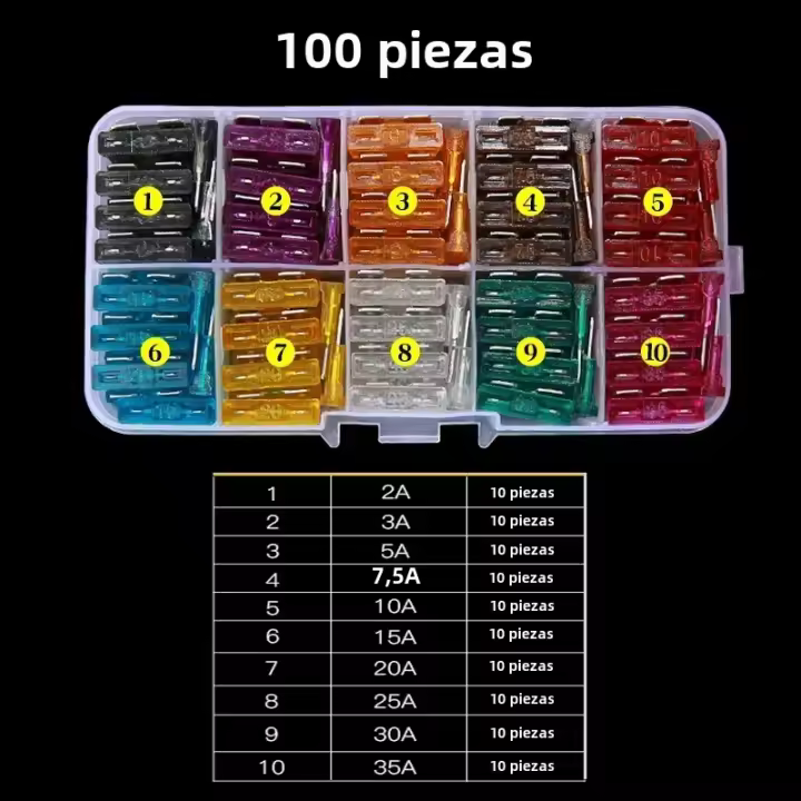 Juego De Fusibles Para Coche 100pcs 50pcs Tamaño Medio Perfil Tipo Fusible Auto Camión 2-35A Con Caja Clip - 1