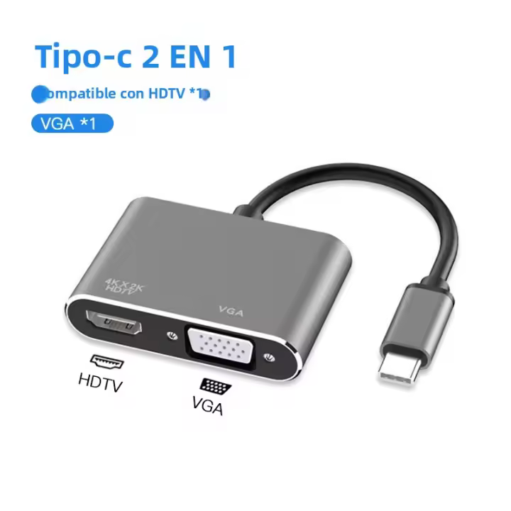 Adaptador HUB Splitter 4K USB C a HDMI-VGA Tipo C USB 3.0 PD Carga Rápida Para MacBook Notebook Laptop Computadora Compatible Con Windows Mac OS - 1