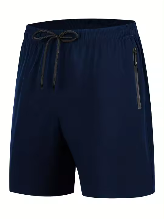 Shorts De Verano Para Hombre Con Cinta Elástica Y Bolsillos Con Cierre Para Correr Y Entrenamiento Poliéster Transpirable Y Secado Rápido - 1