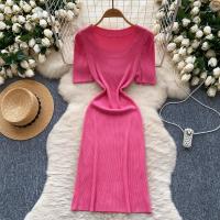 Vestido De Punto REALEFT Vintage De Verano Para Mujer Con Mangas Escaleras Estilo Casual Cuello Cuadrado Ajustado Hasta La Cintura - details 0