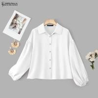 ZANZEA Camisa Elegante Para Mujer Con Manga Larga Y Forma De Lámpara Estilo Casual Con Botones Cuello En V Tunicas Sueltas Para Oficina - details 4