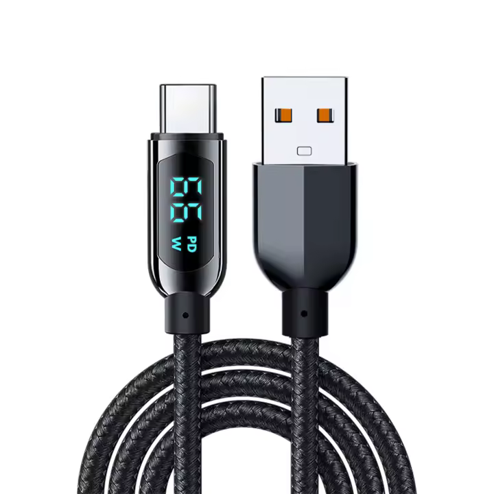 DAM. Cable USB AM a USB-C de 66W, carga rápida, pantalla digital, 1,2 metros. 120x0,5x0,5cm - 1