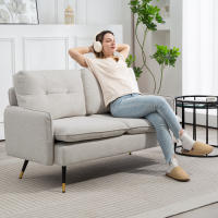 HOMCOM Sofá de 2 Plazas Tapizado en Lino Sofá de Salón 139 cm con Cojines Reposabrazos y Patas de Acero para Dormitorio Oficina Carga 240 kg Crema - details 3