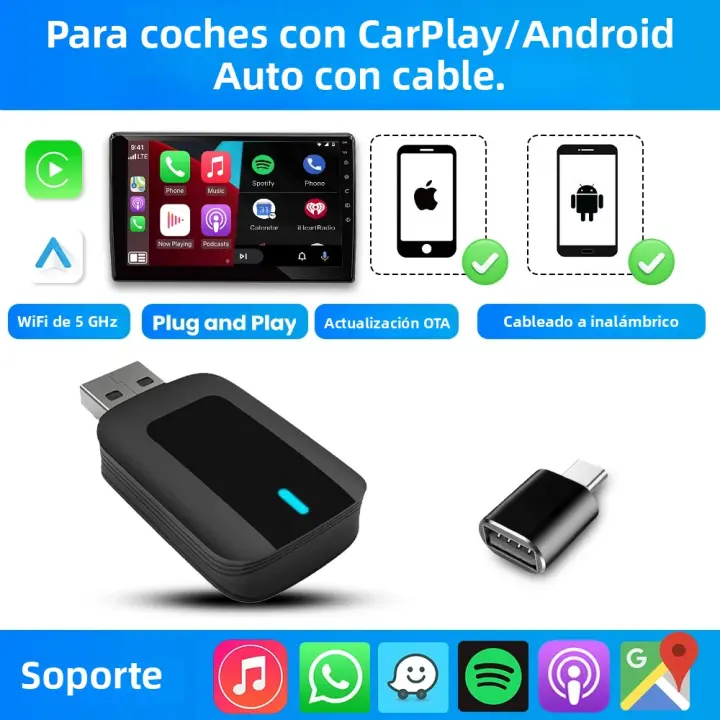 Adaptador 2en1 Wireless CarPlay Android Auto Para Mazda CX-5 CX-9 MX-5 CX-3 CX30 MX-30 CX-90 Mazda6 Plug And Play Compatible Con Varios Modelos De Coche - 1