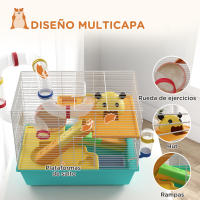 PawHut Jaula para Hámster Casa para Animales Pequeños con Túnel Plataformas Cuenco Bebedero Casita Rampas y Rueda de Ejercicio 45x28x37 cm Azul Claro - details 1