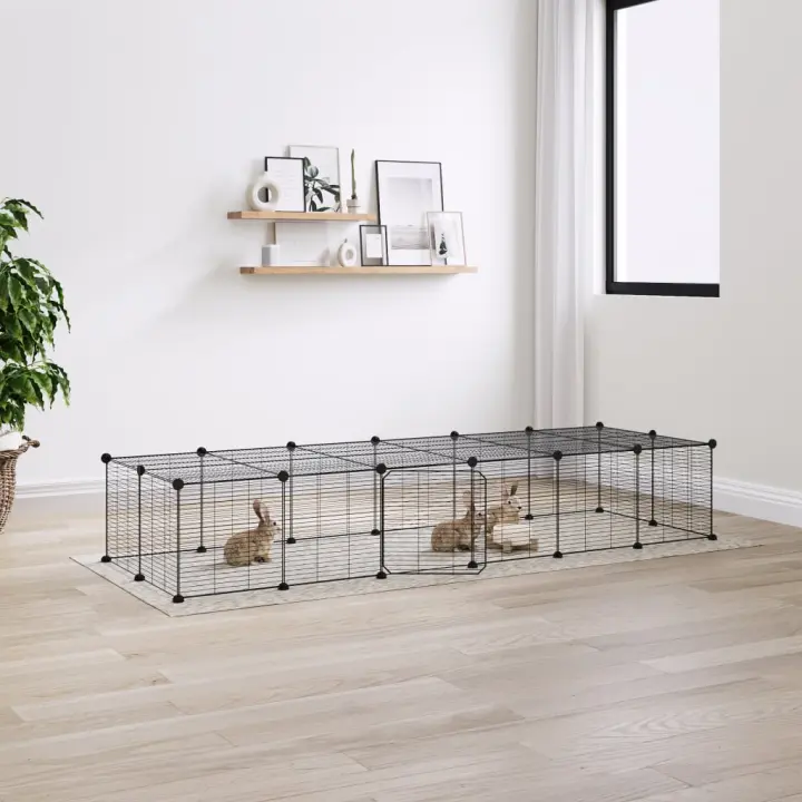 vidaXL Jaula para mascotas de 28 paneles puerta acero negro 35x35 cm - 1